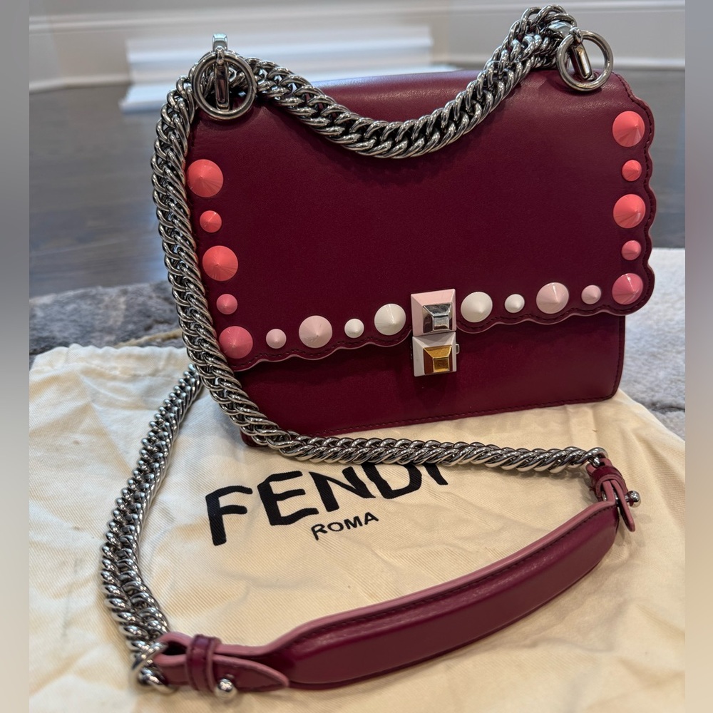 Fendi Vitello Liberty Scalloped Studded Small Kan I Shoulder Bag